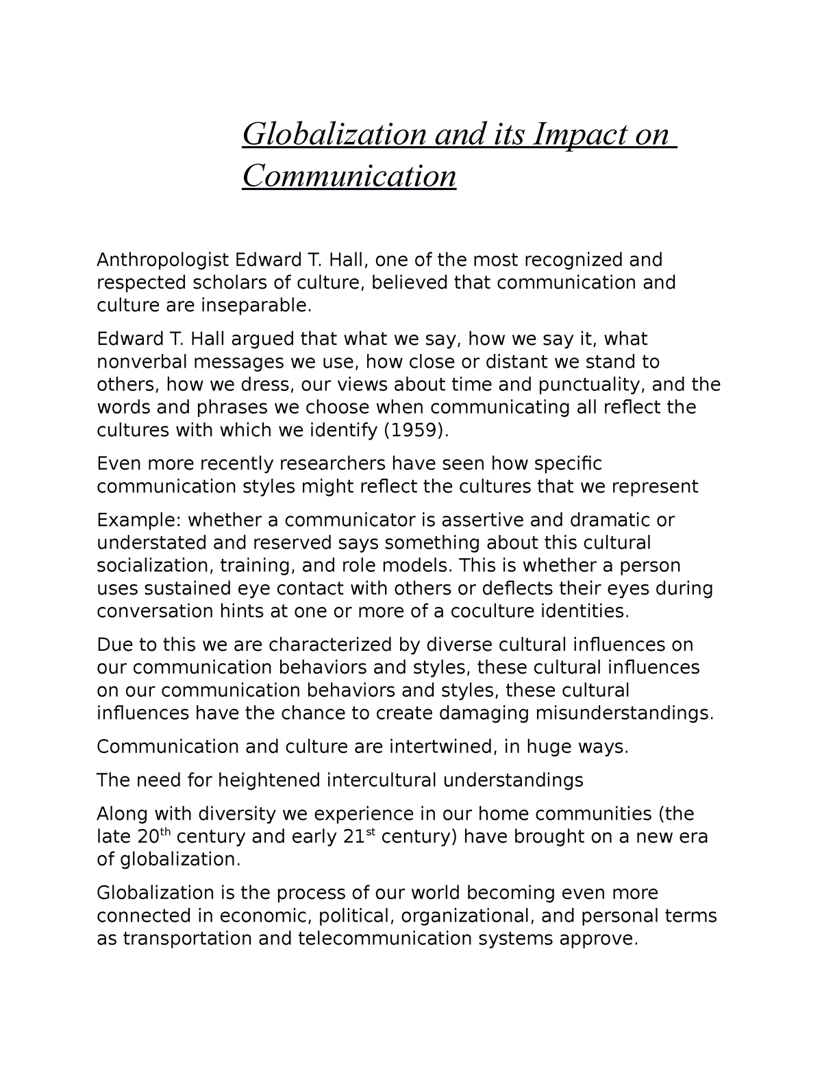 essay about the impact of globalization on communication