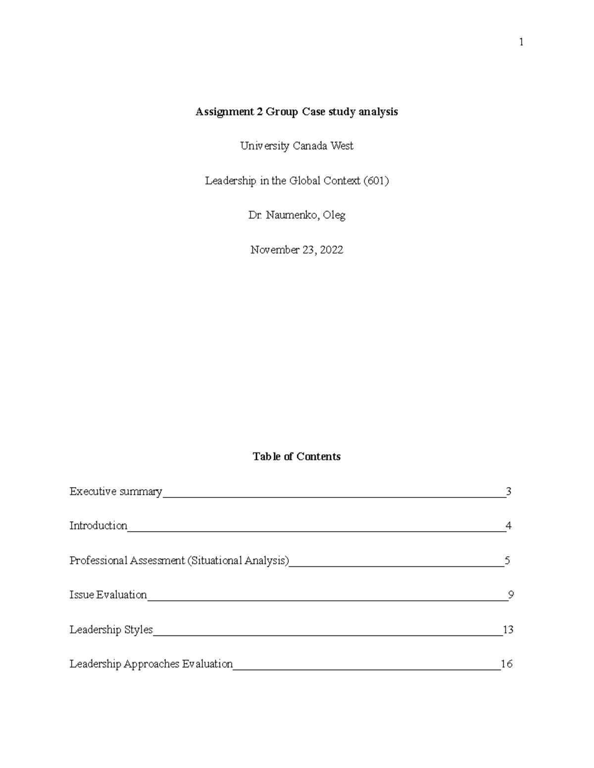 Leadership Assignment 2 Group #3 - Assignment 2 Group Case study ...