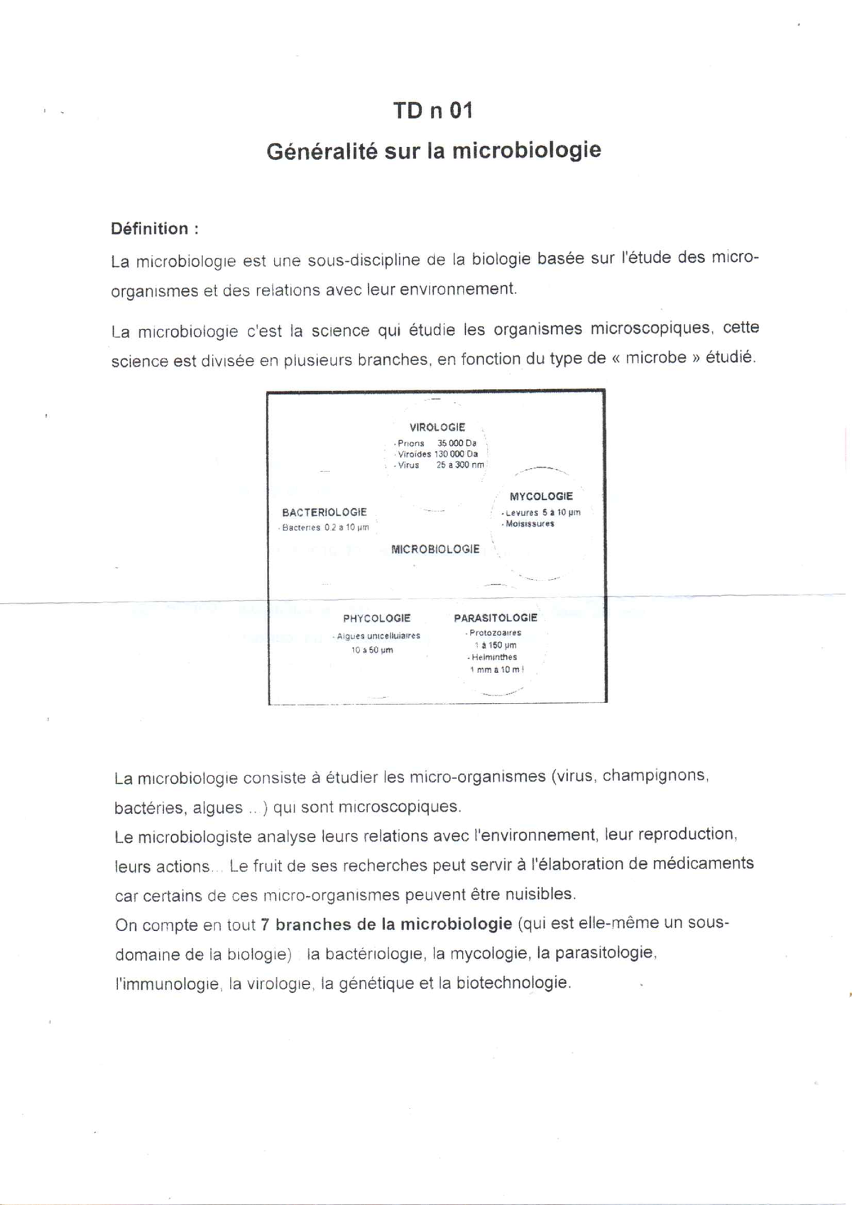 TD1 Microbiologie - Biologie - Studocu