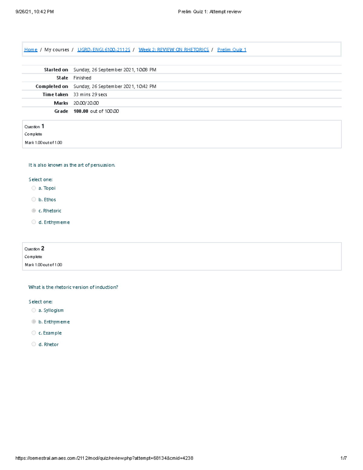 Prelim Quiz 1 20 points Purposive Communication - Home/My courses/ UGRD ...