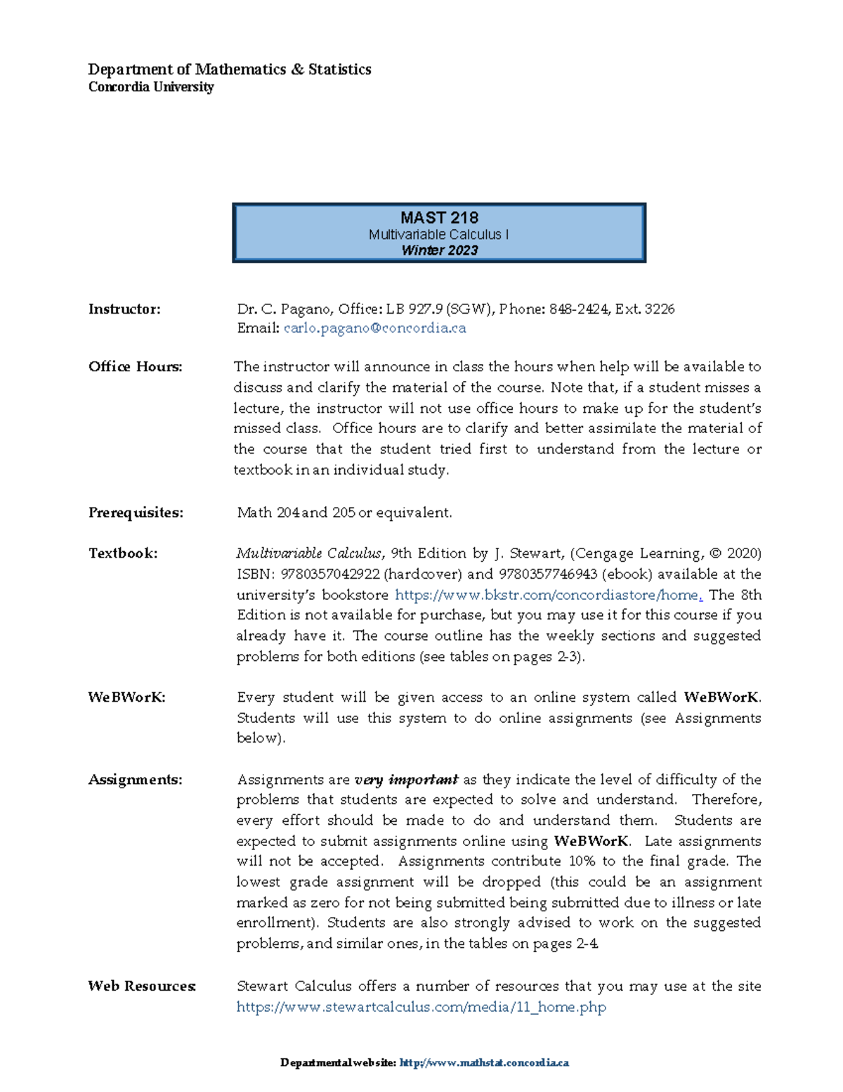 MAST 218 4 23 - syllabus mast 218 2023 - Departmental website: mathstat ...
