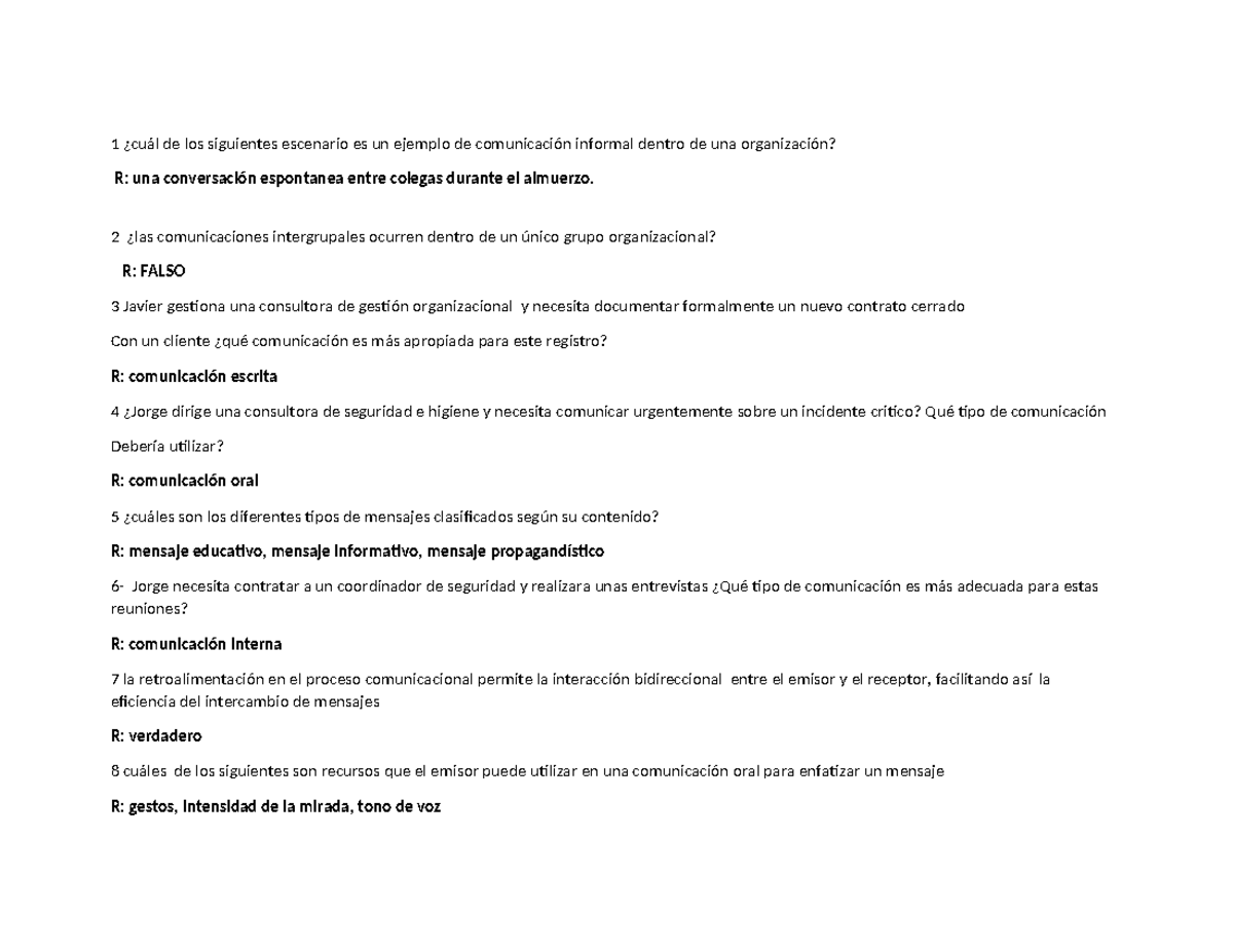 Examen comunicacion efectiva - 1 ¿cuál de los siguientes escenario es ...