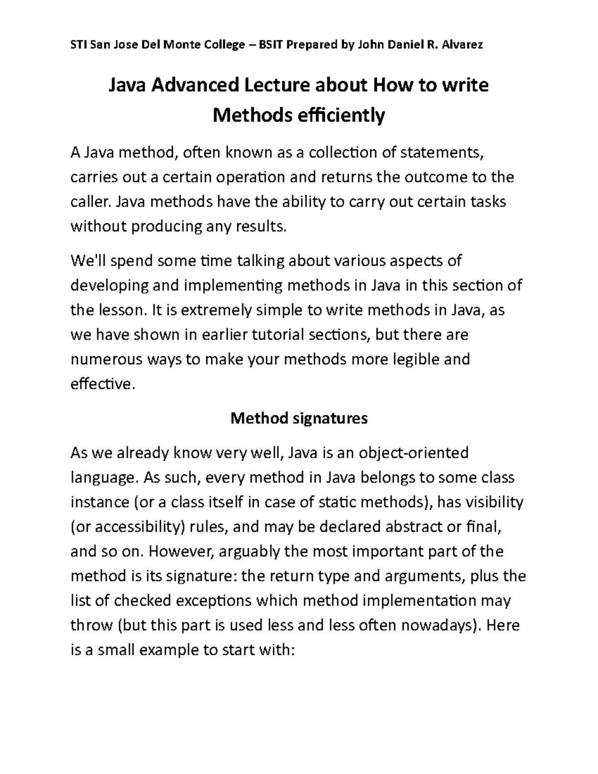 Java Advanced Lecture about How to write Methods efficiently - Java ...