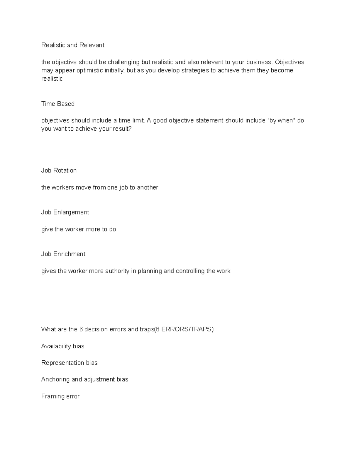 Gms midterm pt 4 - terms - Realistic and Relevant the objective should ...