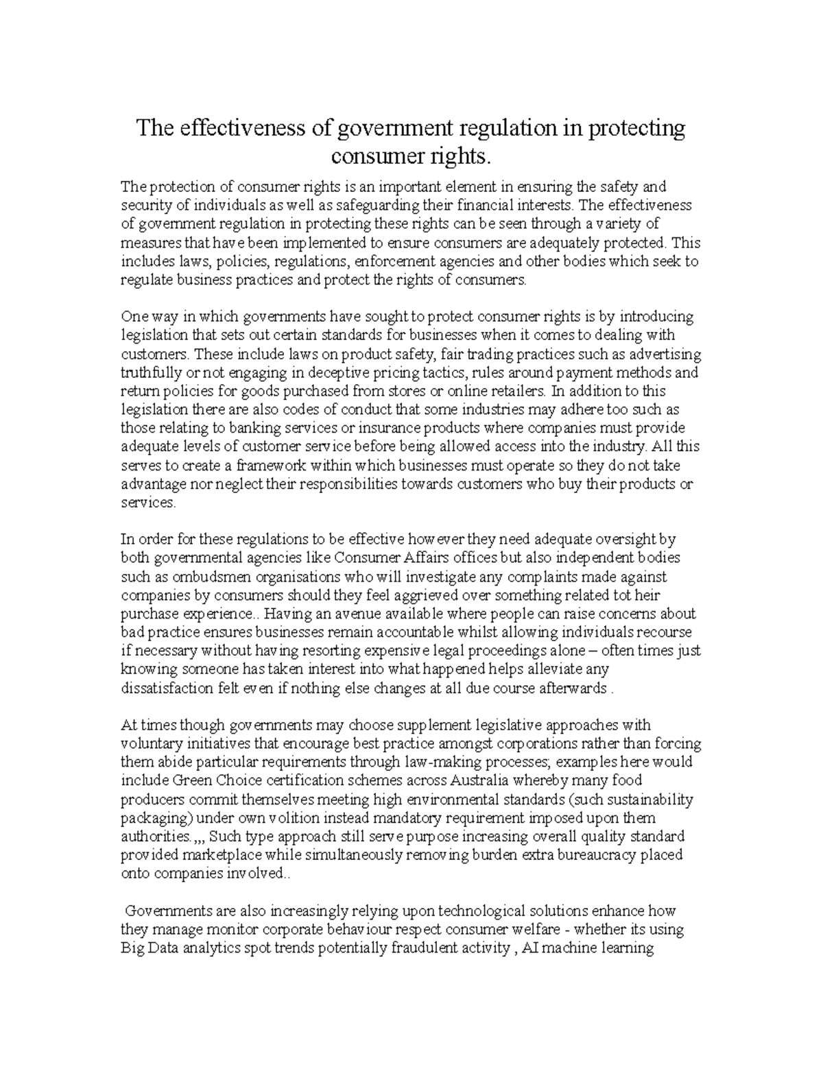 The effectiveness of government regulation - The protection of consumer ...
