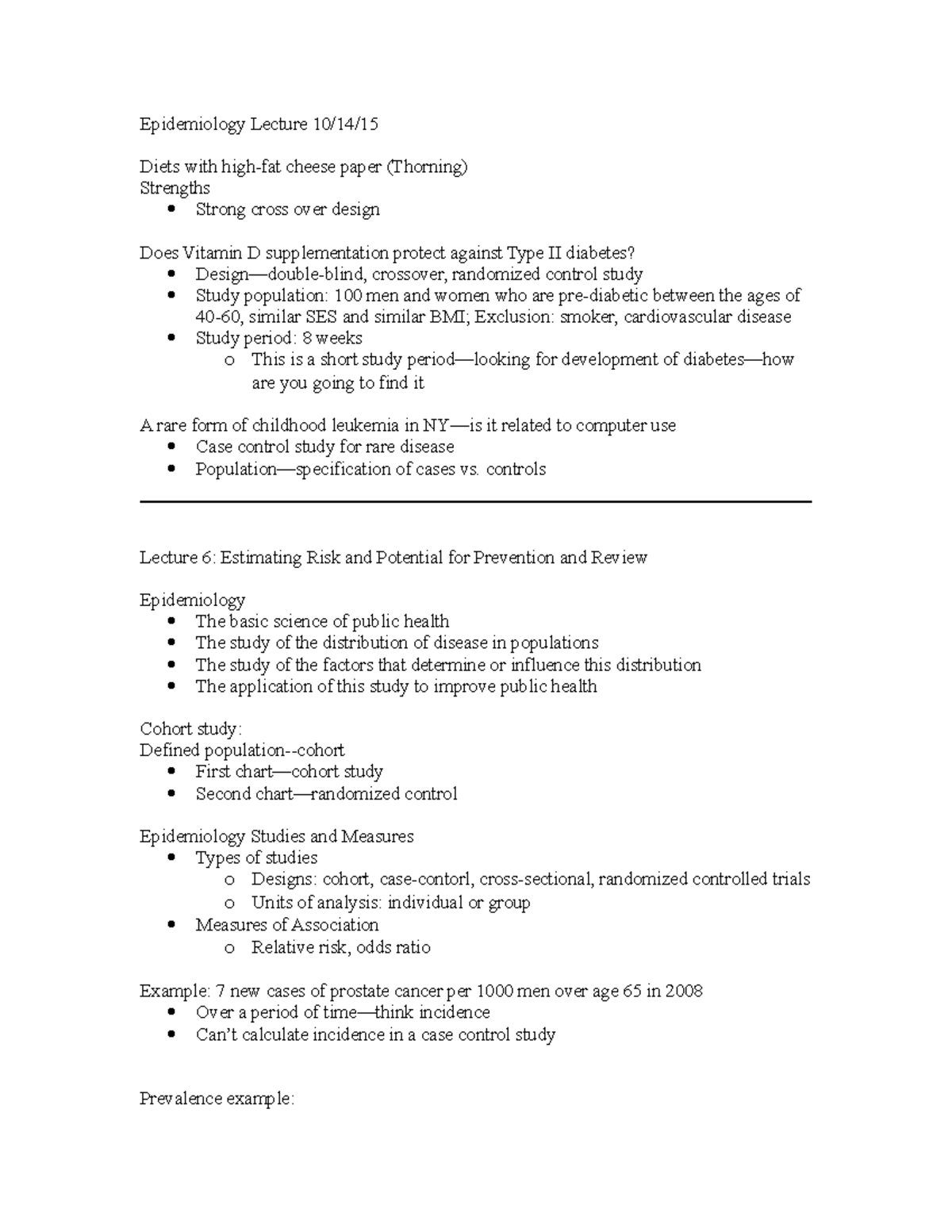 Epidemiology Lecture 6 Controls Lecture 6 Estimating Risk And Potential For Prevention And Review Studocu