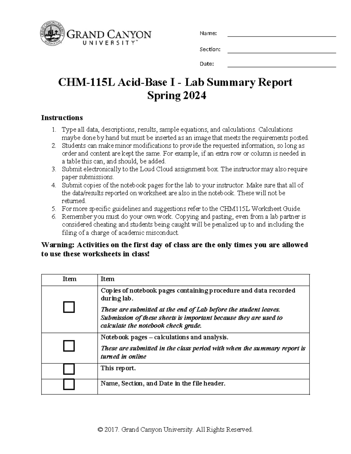 CHM-115L-RS-Exp6-Acid Base I-Sp24 - Section: Date: CHM-115L Acid-Base I ...