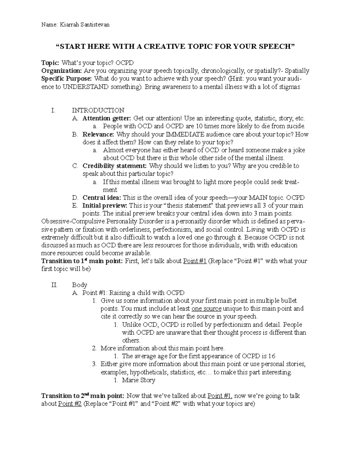 Informative Outline Template Revised - “START HERE WITH A CREATIVE ...