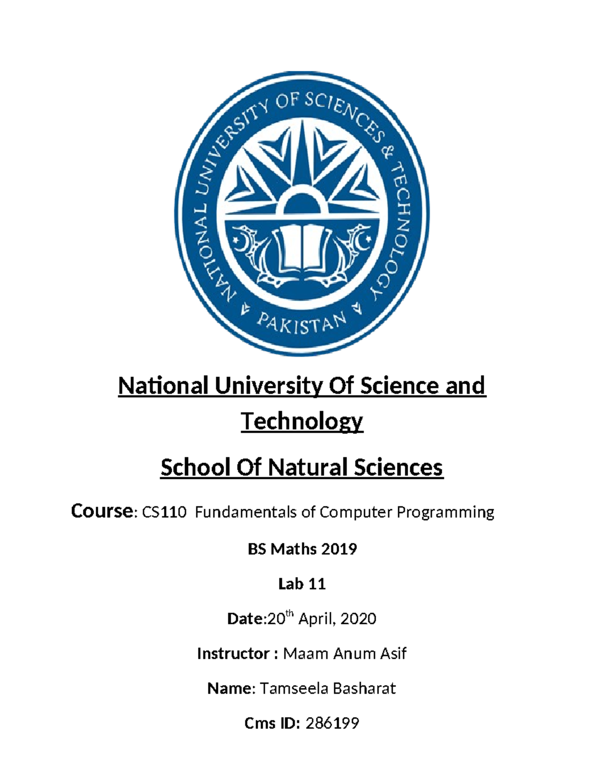 Cs lab report 9 - course based assignment - National University Of ...