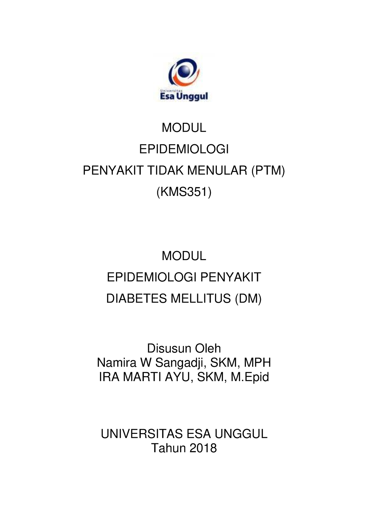 Epidemiologi Diabetes Melitus - MODUL EPIDEMIOLOGI PENYAKIT TIDAK ...