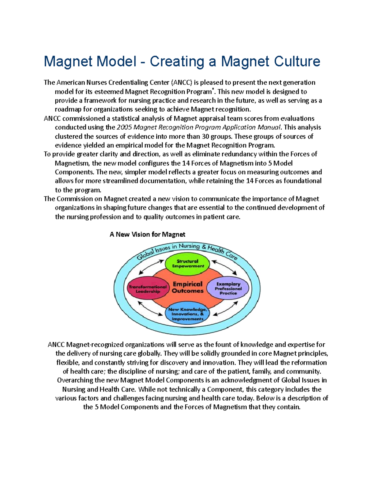 Magnet Model - Exam 1 - Magnet Model - Creating a Magnet Culture The ...