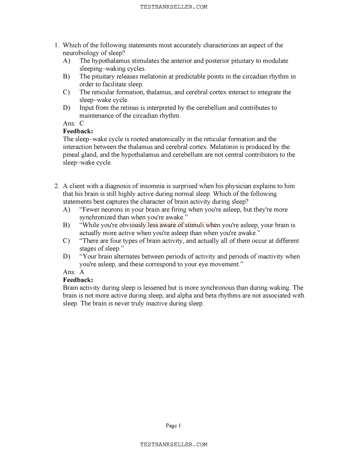 TB Chapter 17- Sleep and Sleep Disorders - TESTBANKSELLER Page 1 Which ...