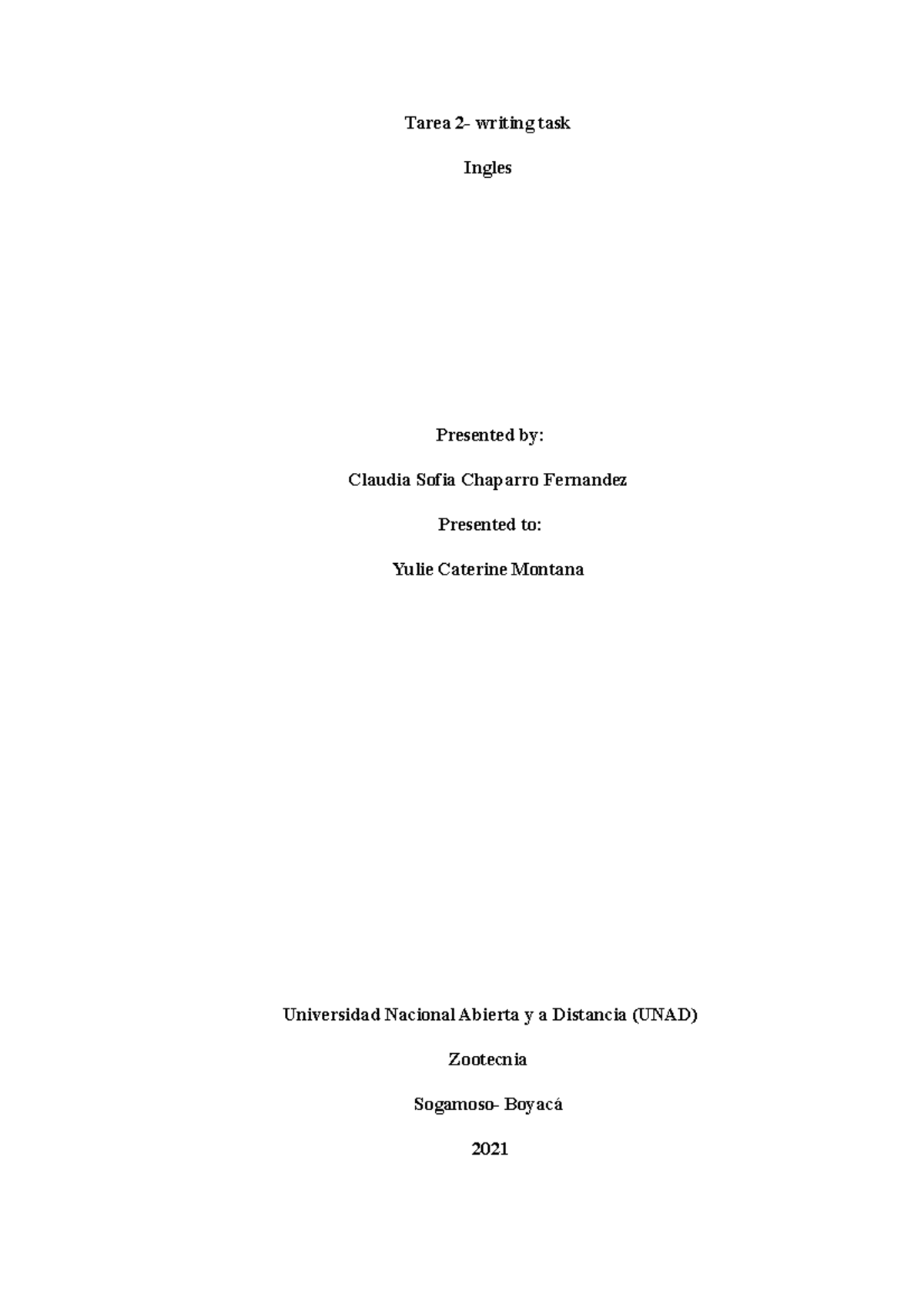 Tarea 2 Writing task - Tarea 2- writing task Ingles Presented by ...