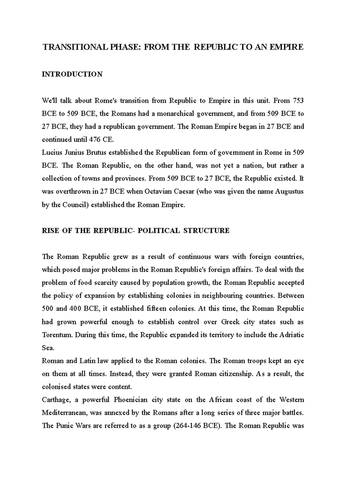 Transitional Phase- FROM THE Republic TO AN Empire - TRANSITIONAL PHASE ...