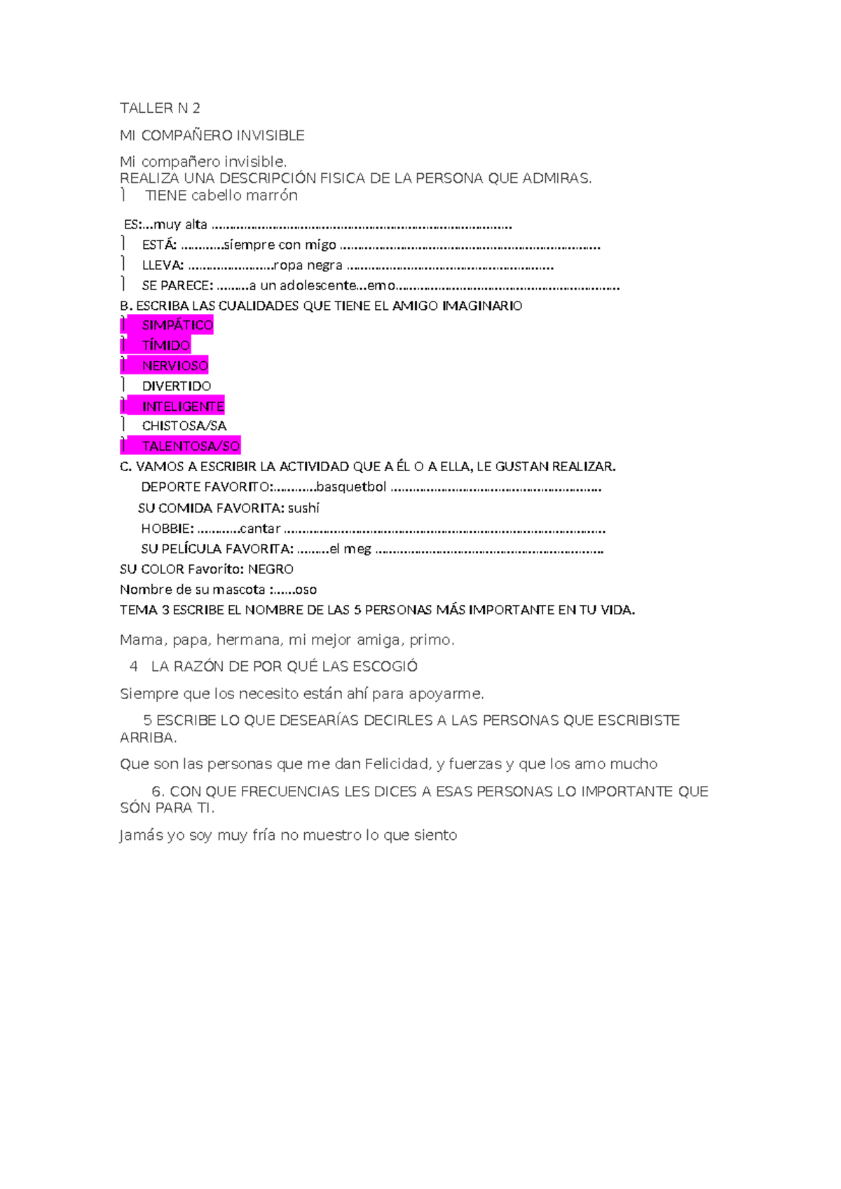 Taller Mejorar LOS Discursos - TALLER N 2 MI COMPAÑERO INVISIBLE Mi ...