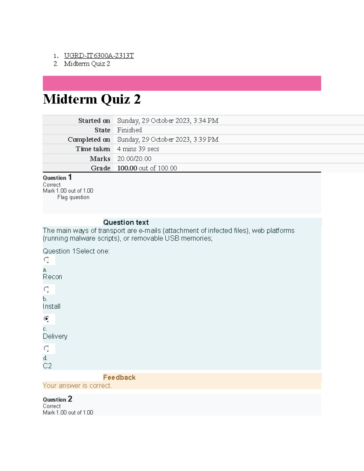 UGRD-IT6300A Information Assurance And Security 1 Midterm Quiz 2 - 1 ...