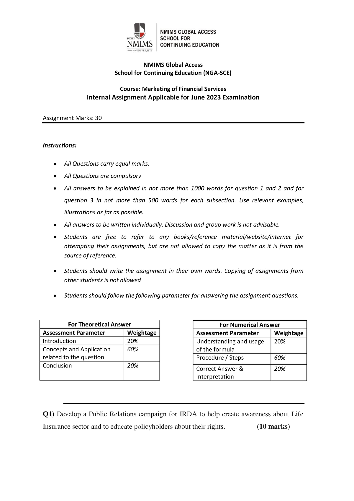 assignment of financial services