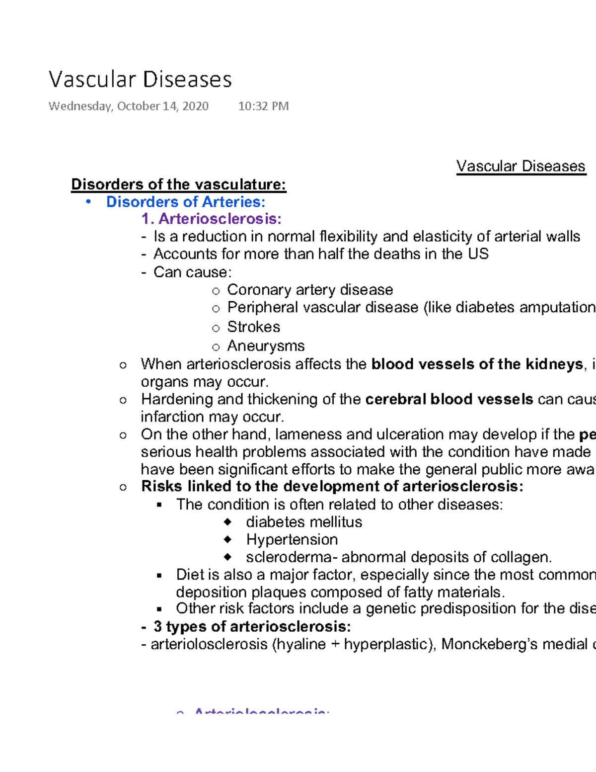 Vascular Diseases notes - Vascular Diseases **Disorders of the ...