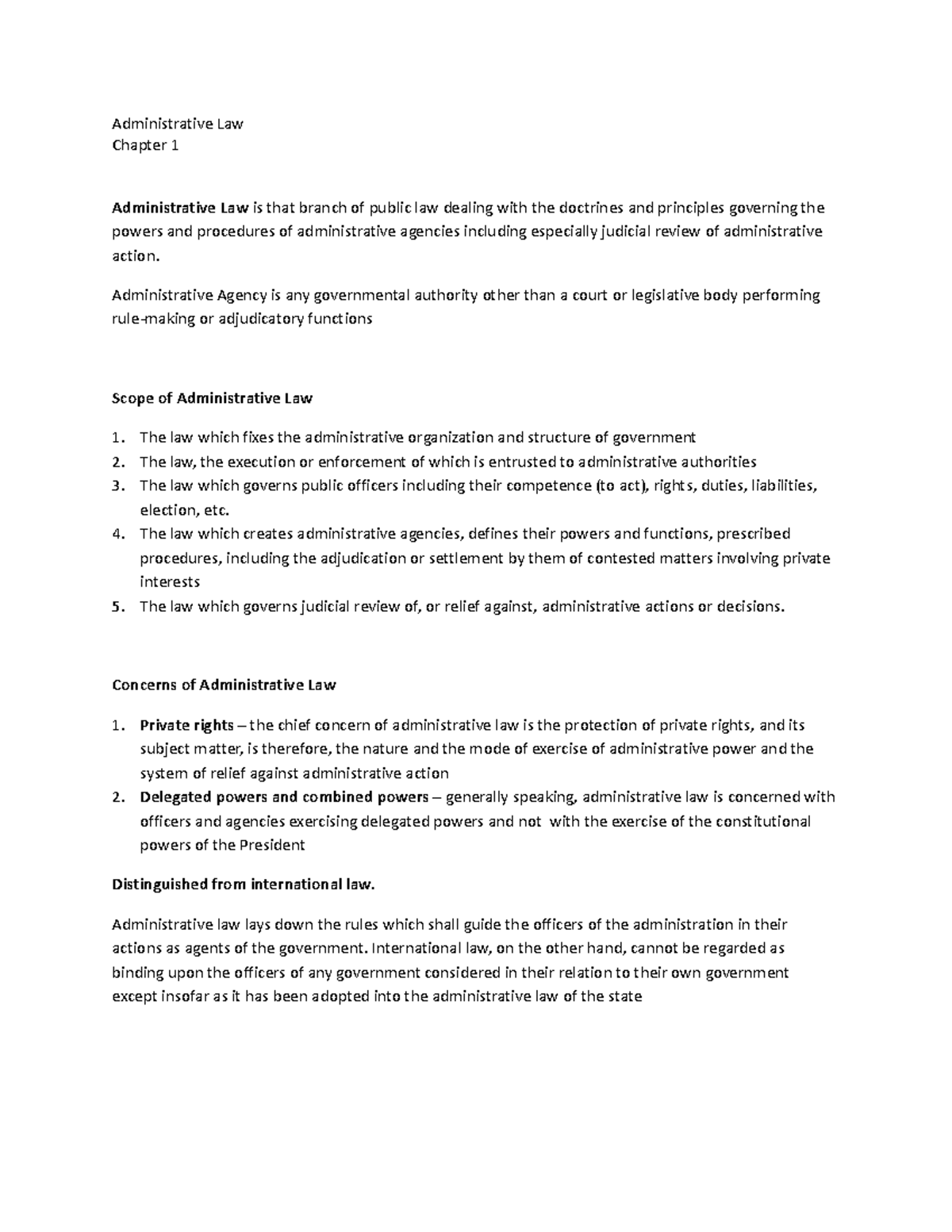 Study Notes Admin Law Administrative Law Chapter 1 Administrative Law