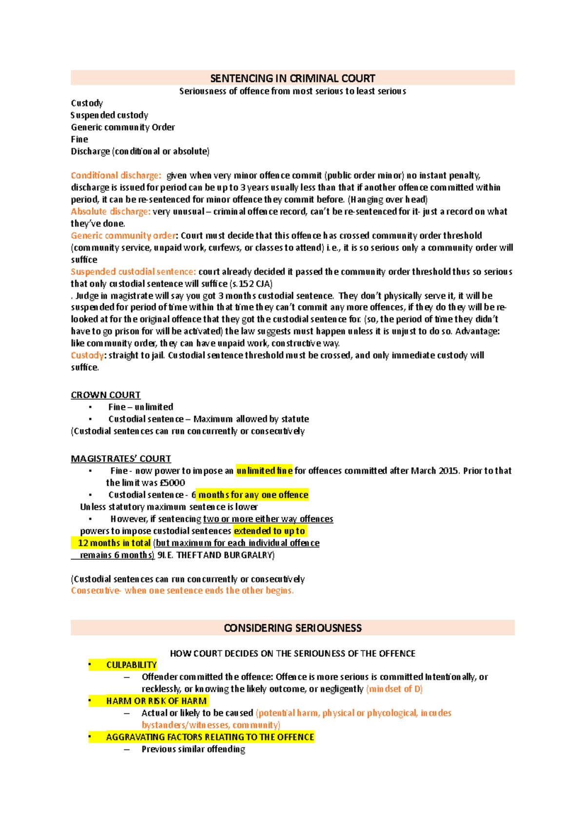 Sentencing in Criminal Courts [Criminal Litigation LPC/LLM] - MMU - Studocu