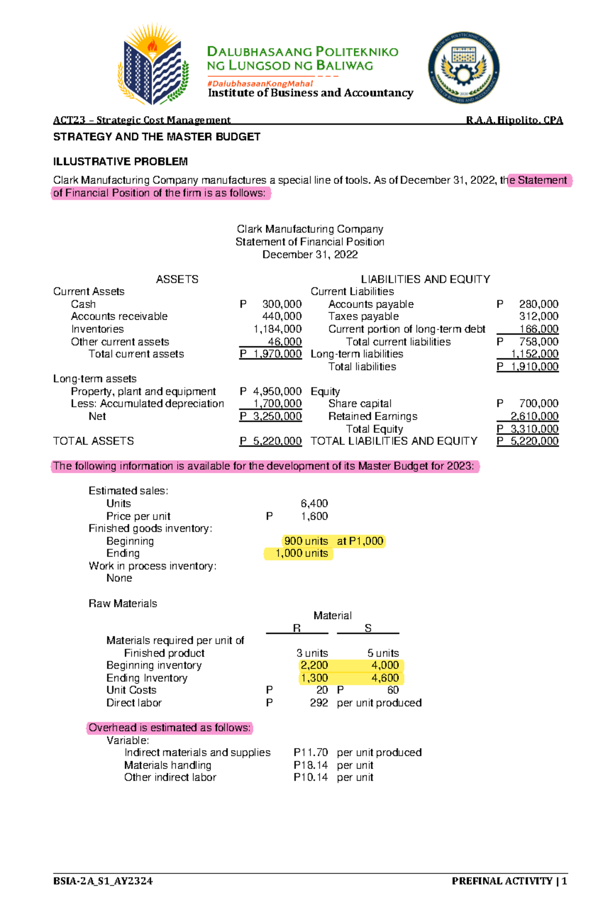 ACT23 07 - Strategy and The Master Budget Activity - Institute of ...