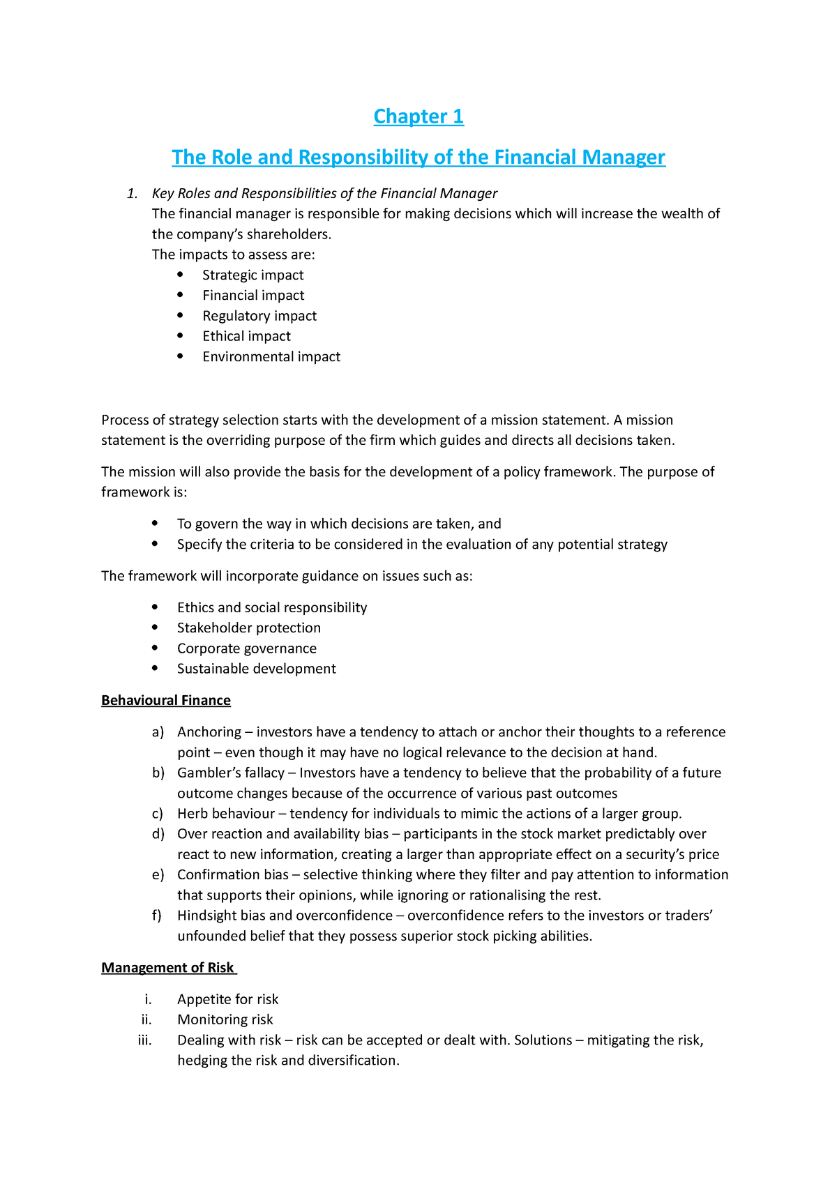 Chapter 1 - Chapter 1 The Role And Responsibility Of The Financial ...