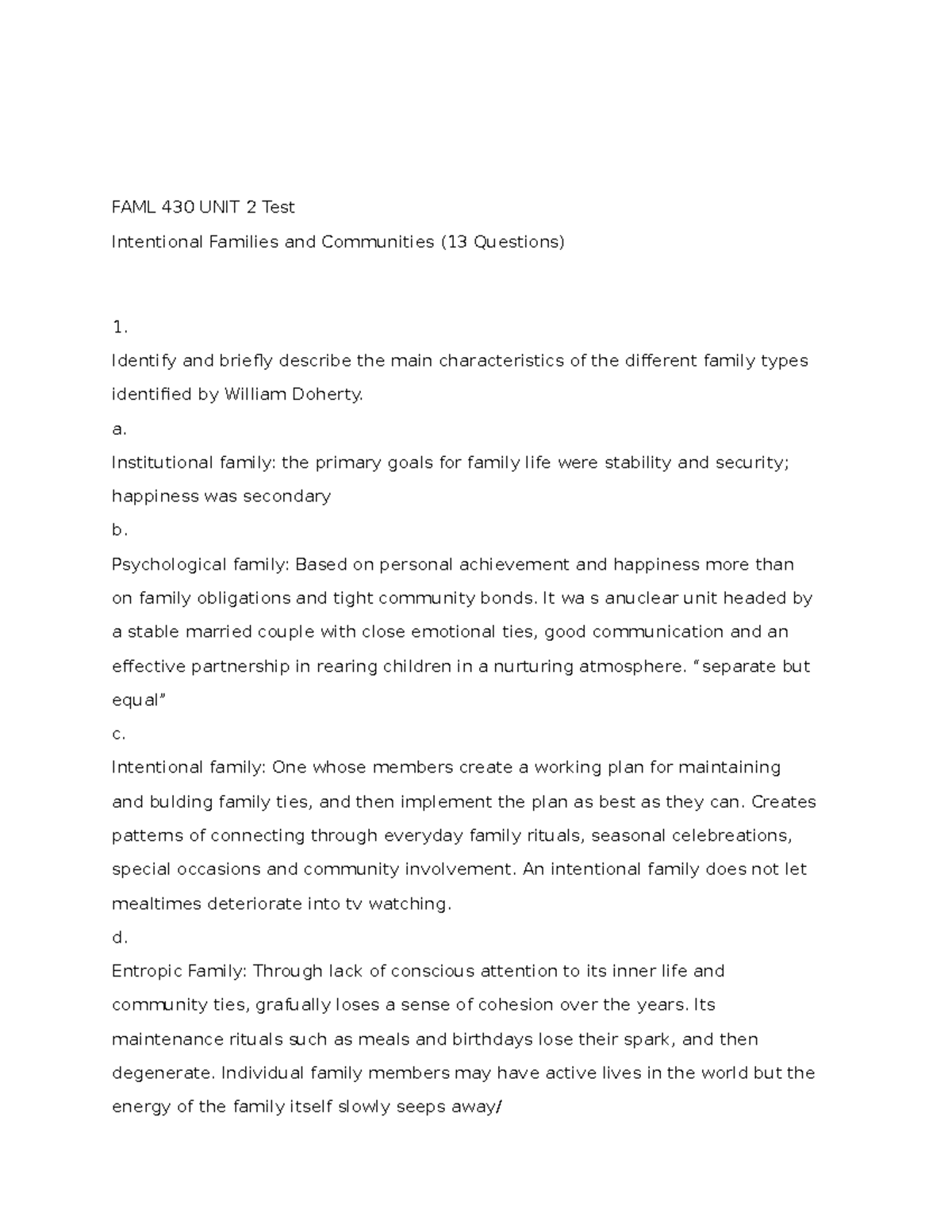 FAML 430 UNIT 2 Test answers - FAML 430 UNIT 2 Test Intentional ...