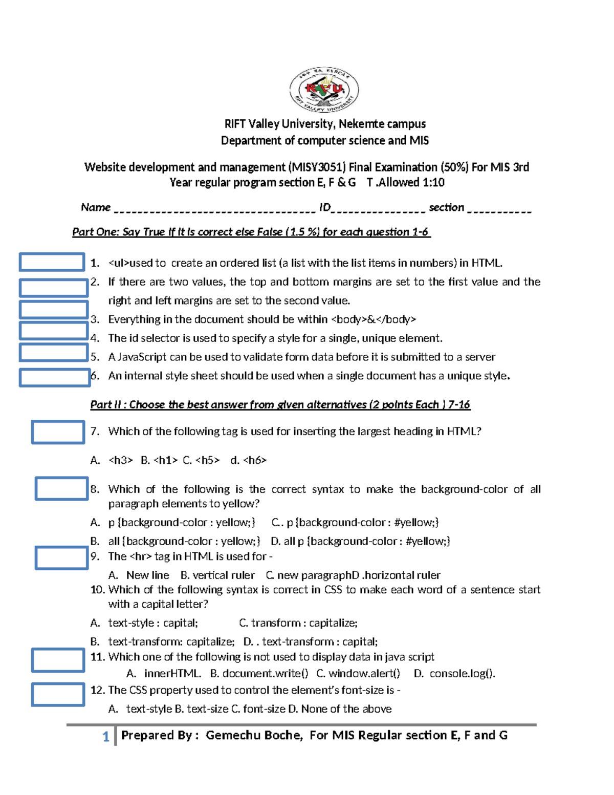 Rvu webiste final exam - give more confidence - RIFT Valley University ...