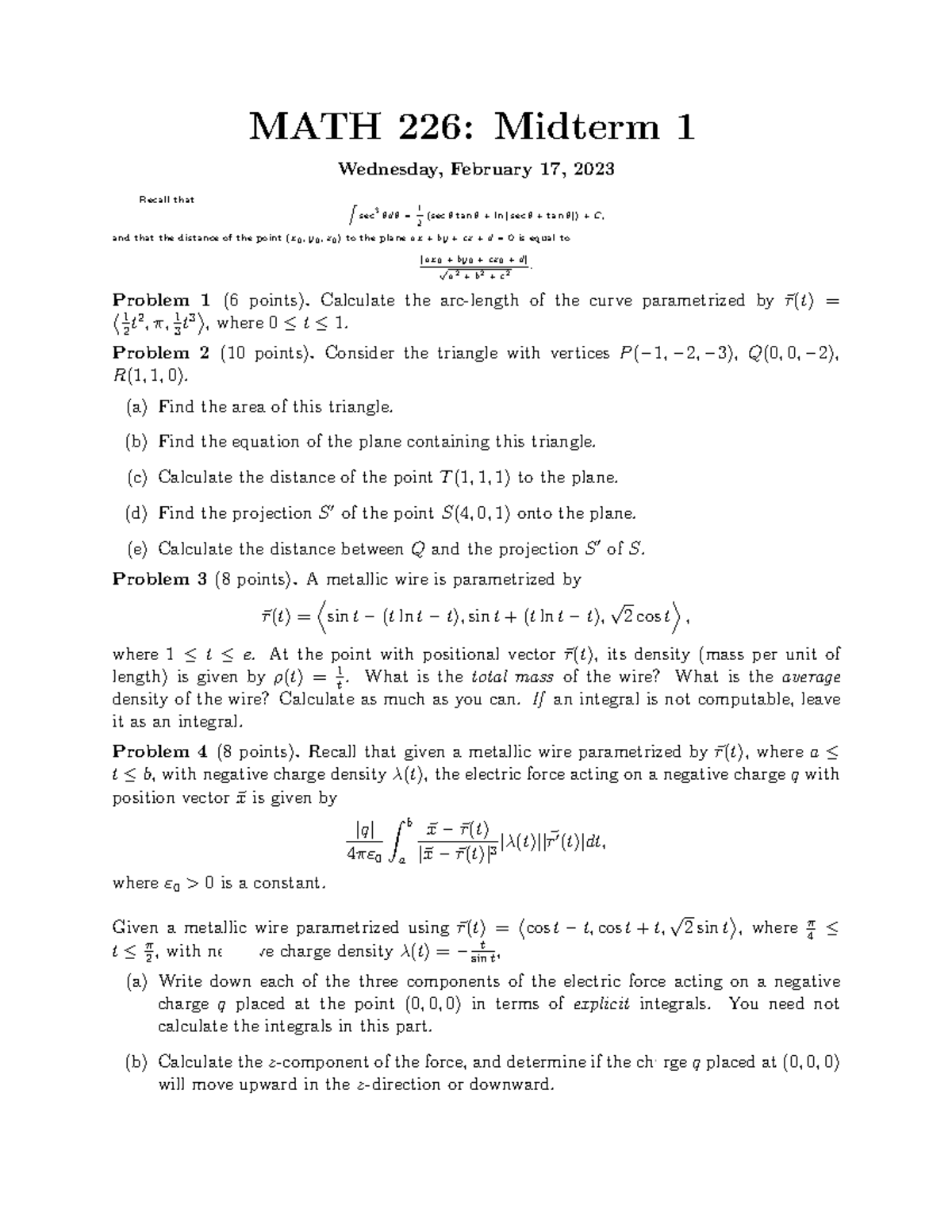 Midterm 1b - MATH 226: Midterm 1 Wednesday, February 17, 2023 Recall ...