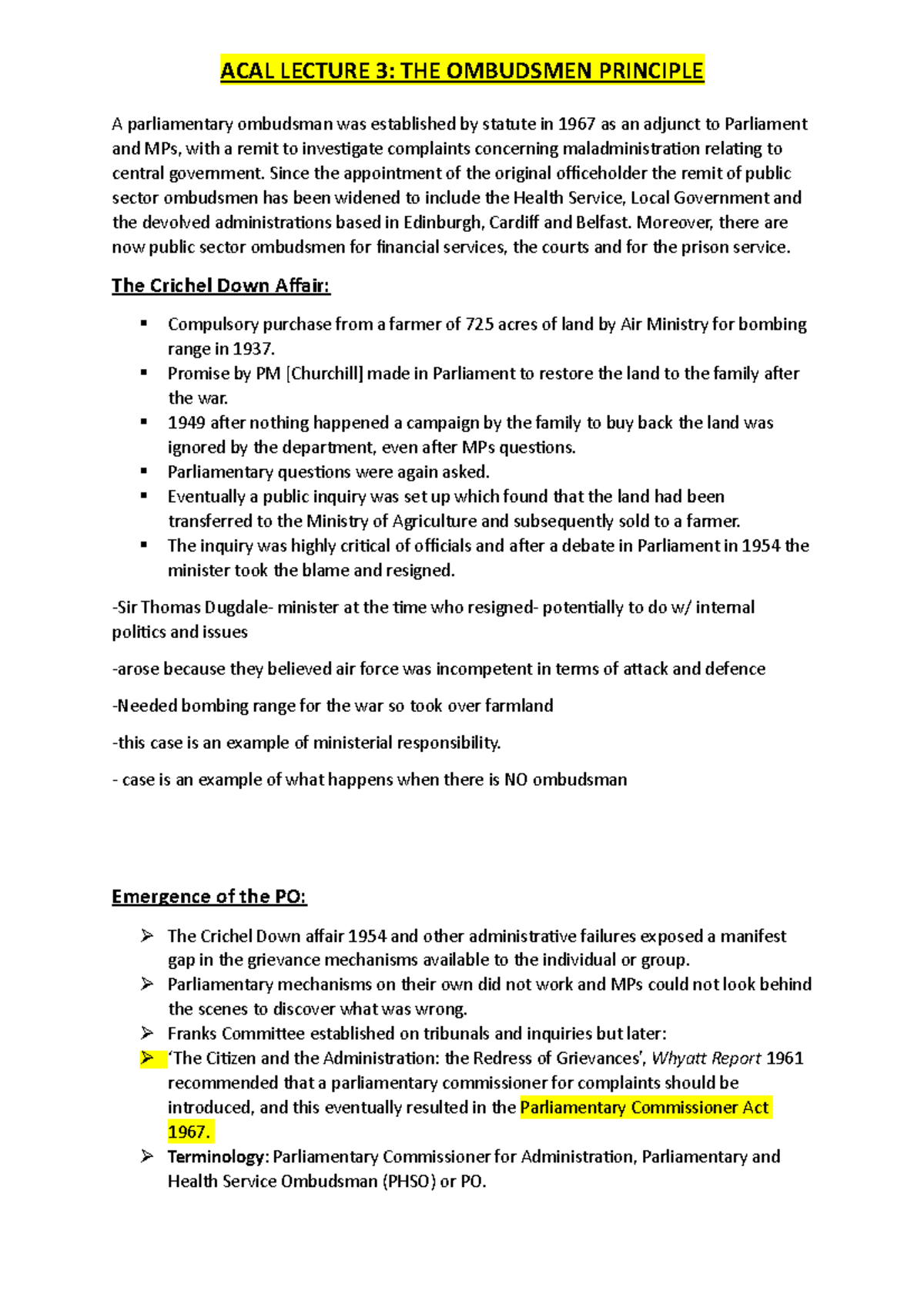 ACAL Lecture 3 THE Ombudsman Principle A parliamentary ombudsman was established by statute in