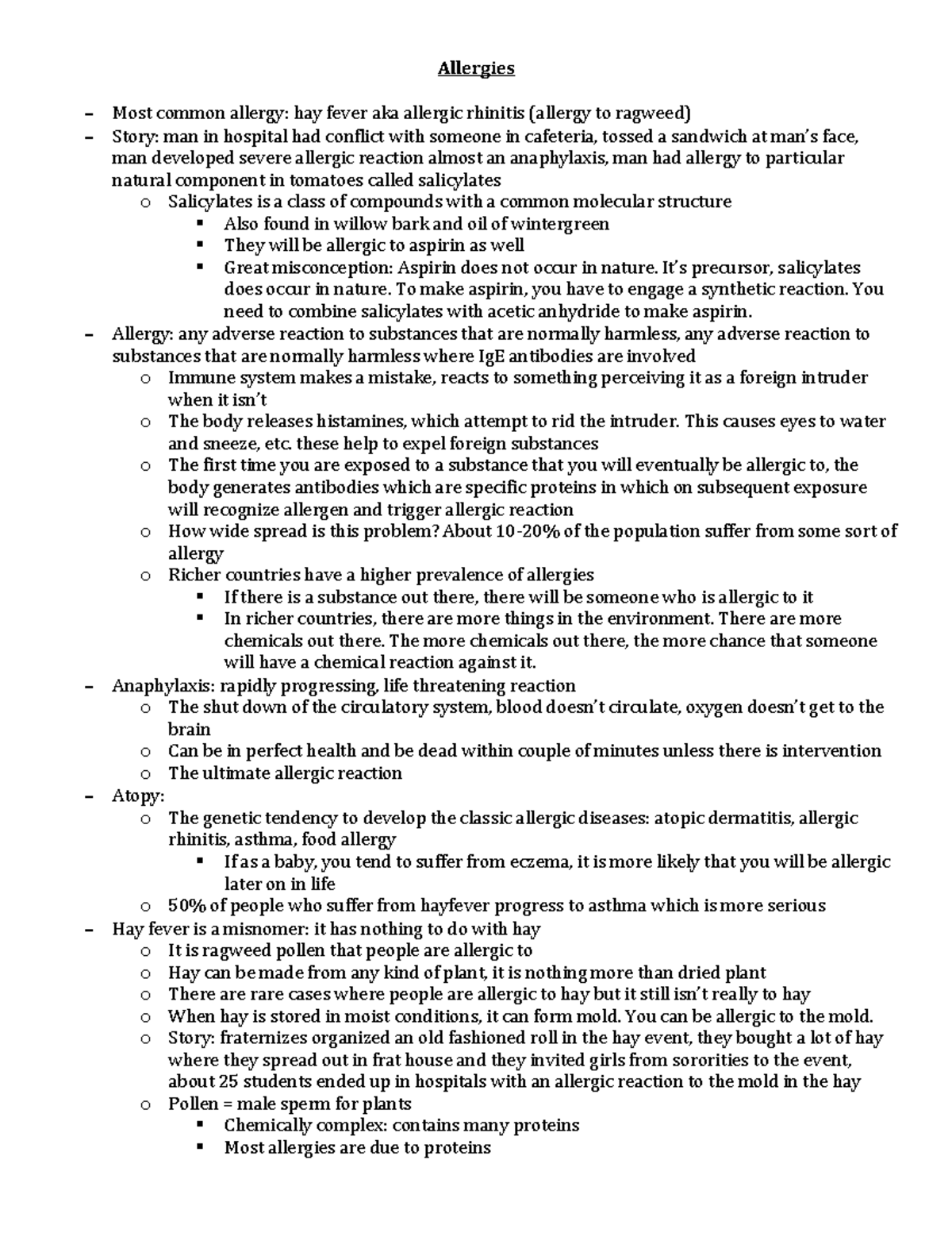 Allergies - notes for exam - − − − − − − Allergies Most common allergy ...