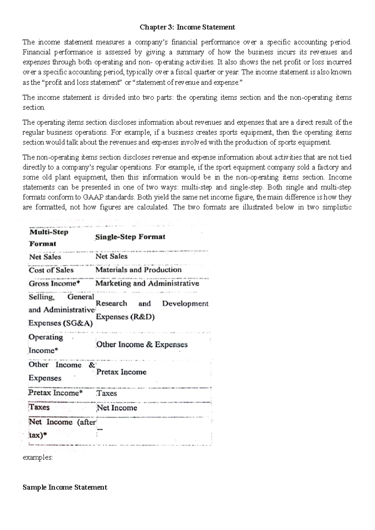 Far - Financial Analysis and Reporting Income Statement - Chapter 3 ...