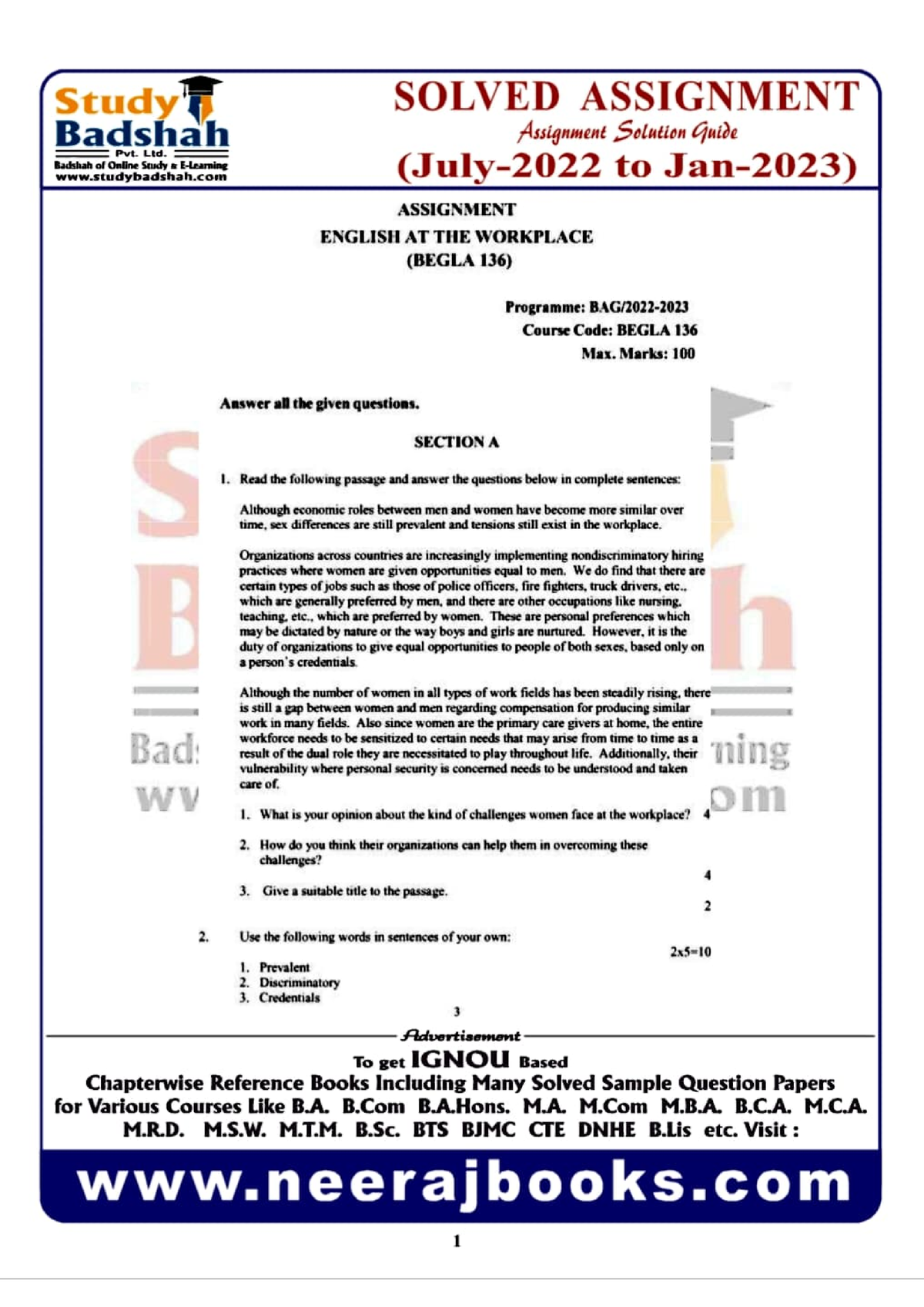 begla 136 solved assignment 2021 22 free download pdf