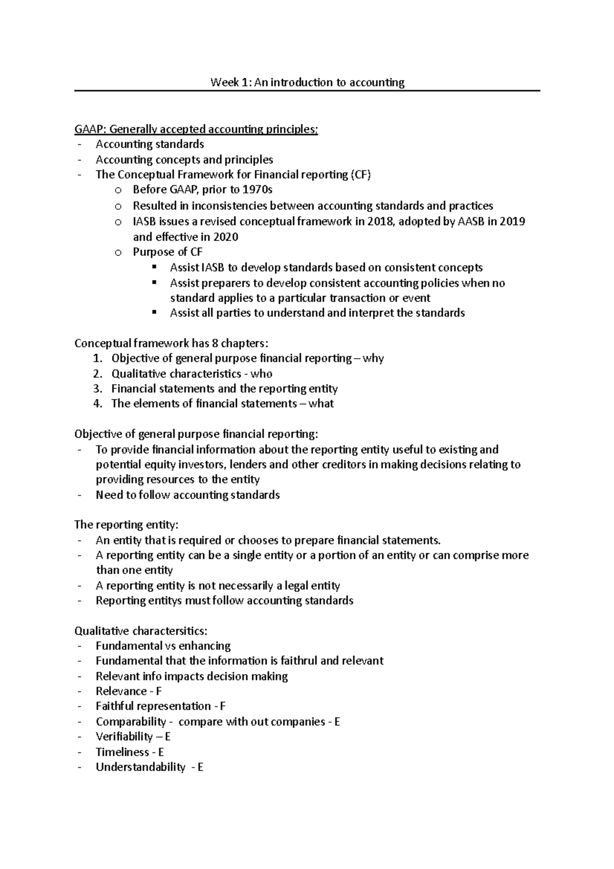 ACT1006 full lecture notes - Week 1: An introduction to accounting GAAP ...