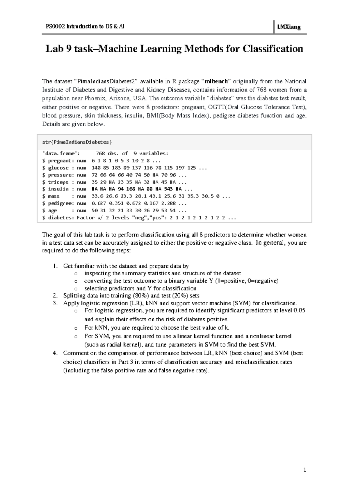 Lab 9 task 2024 - PS0002 Introduction to DS & AI LMXiang 1 Lab 9 task ...