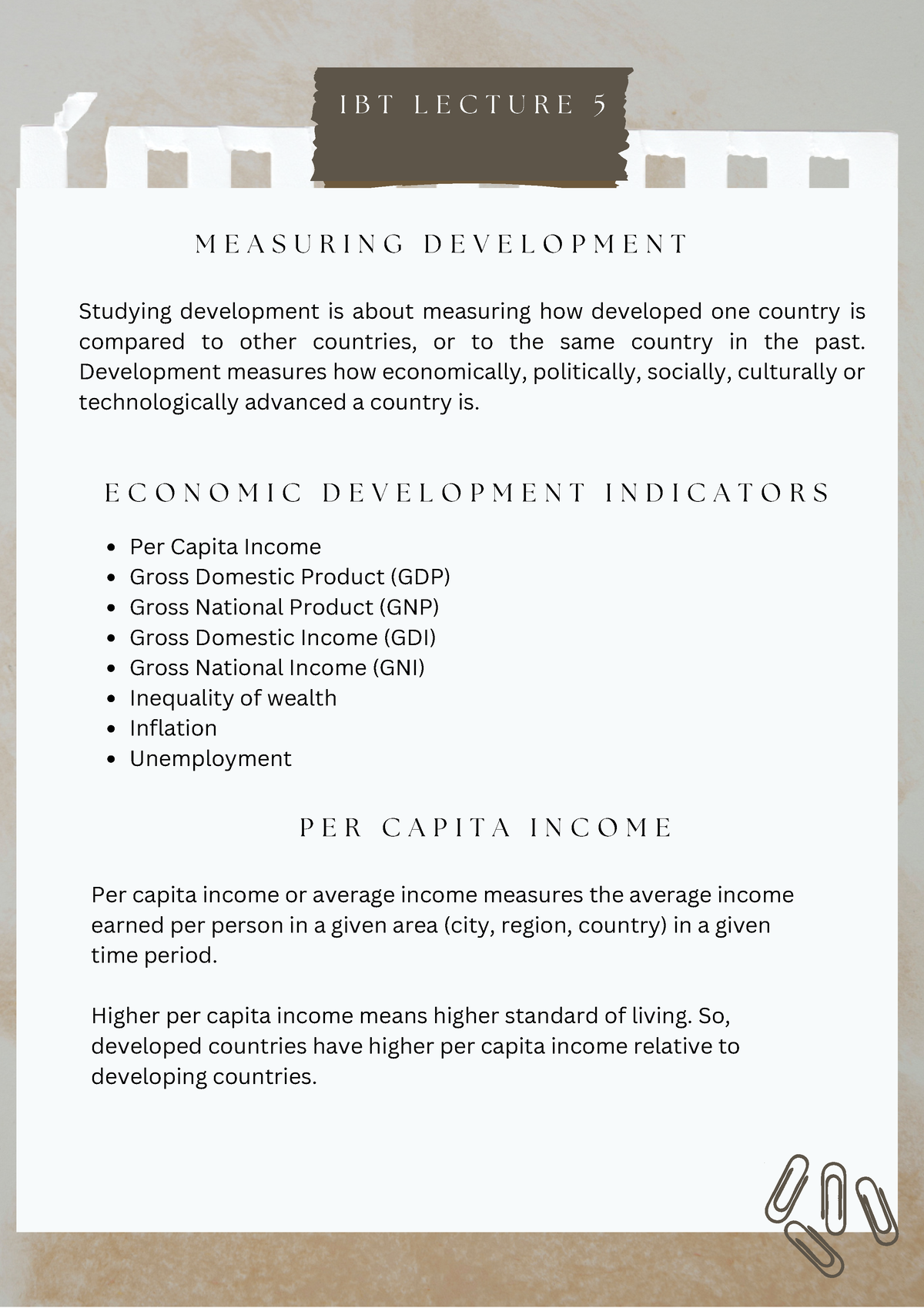 Gdp, Gni - Ma'am E - I B T L E C T U R E 5 Studying Development Is ...