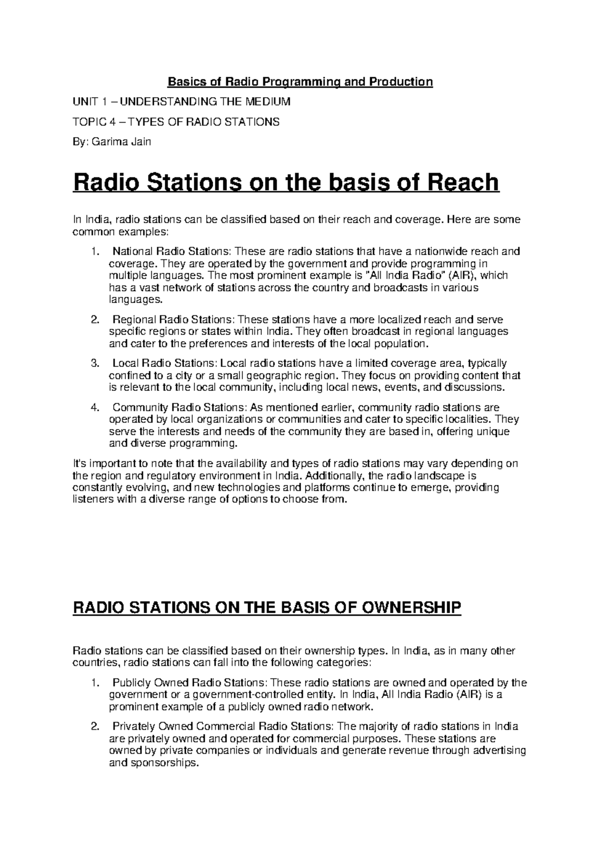 1 - Enjoy - Basics of Radio Programming and Production UNIT 1 ...