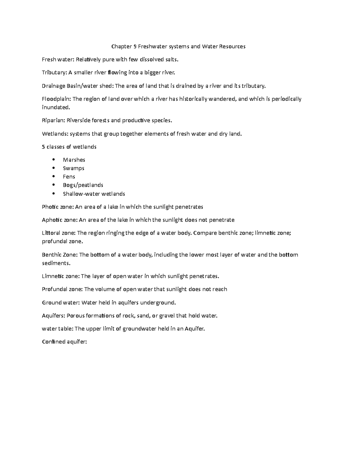 Chapter 9 Freshwater systems and Water Resources - Chapter 9 Freshwater ...