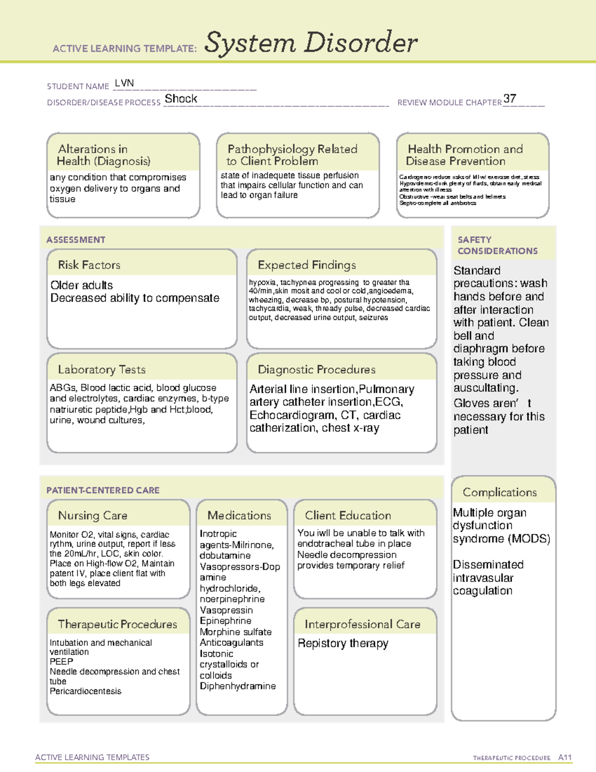 Ati System Disorder Template Hypovolemic Shock