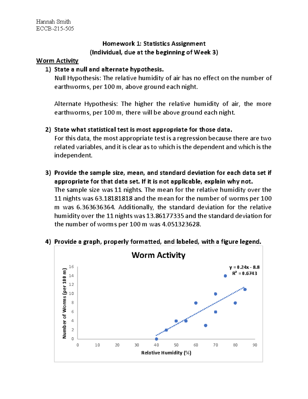 ECCB 215 HW 1 Statistics Worm Activity - Hannah Smith ECCB-215 ...