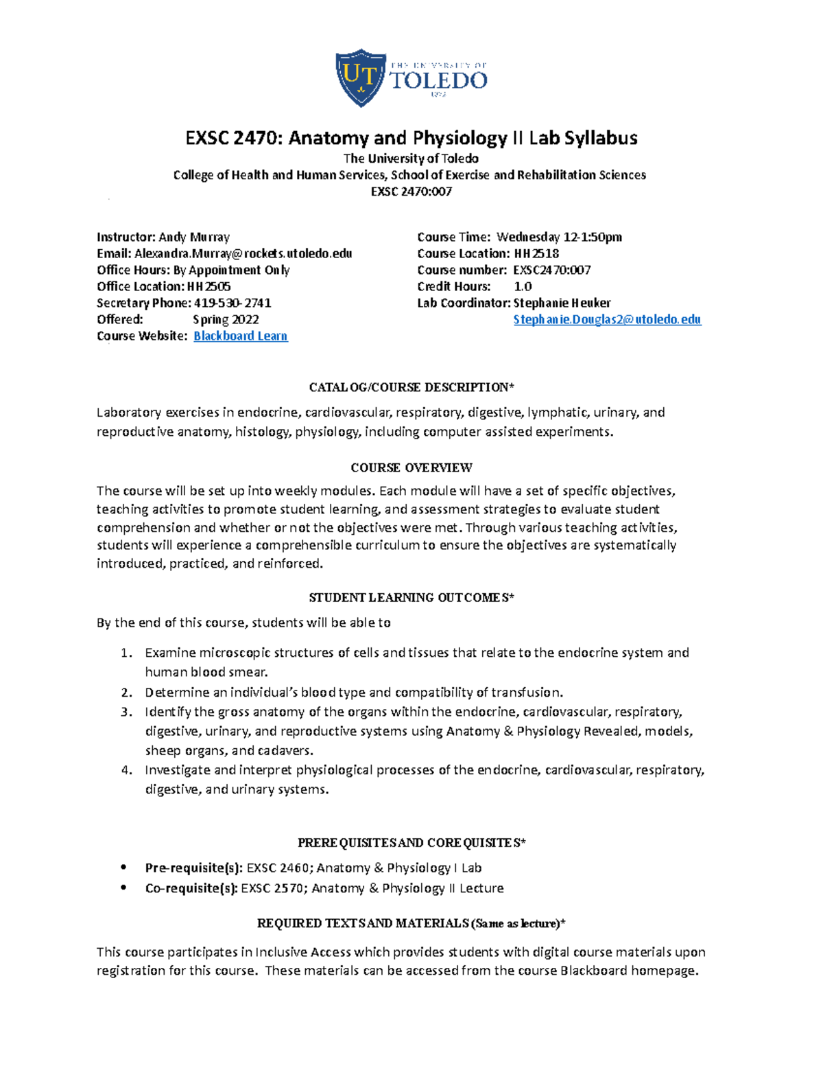 EXSC2470 Syllabus Spring 22 section 007 EXSC 2470 Anatomy and
