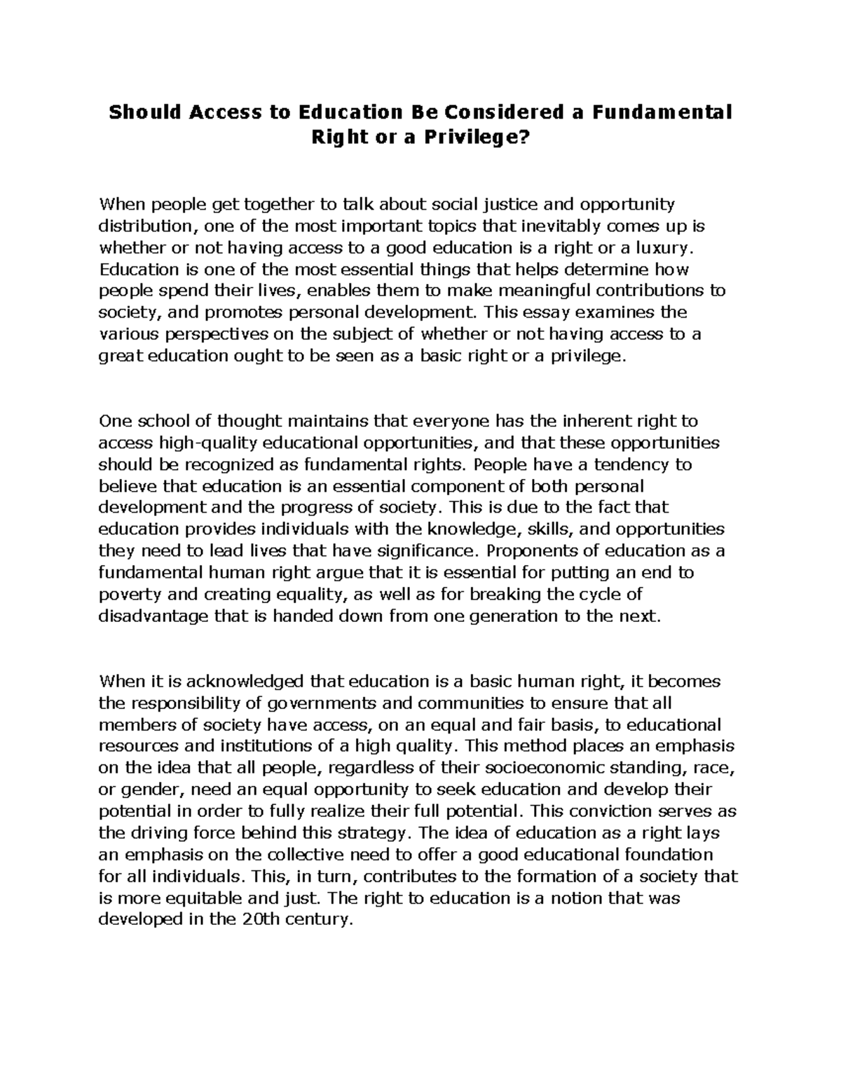 education right or privilege essay