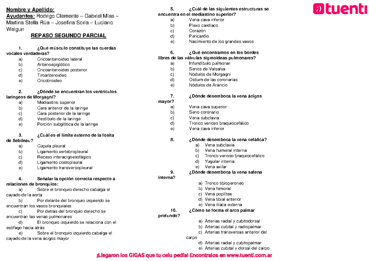 Preguntas Multiple Choice De Anatomia