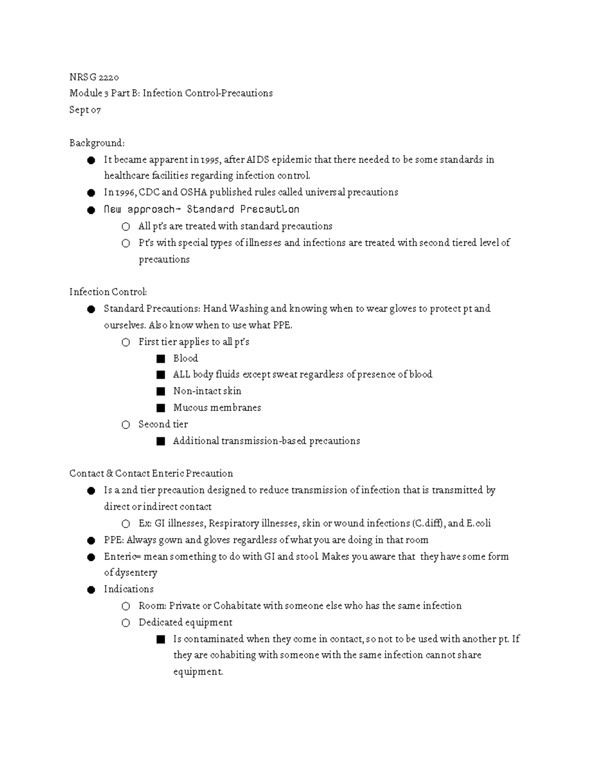 Module 3 Part B- Infection Control-Precautions - NRSG Module 3 Part B ...