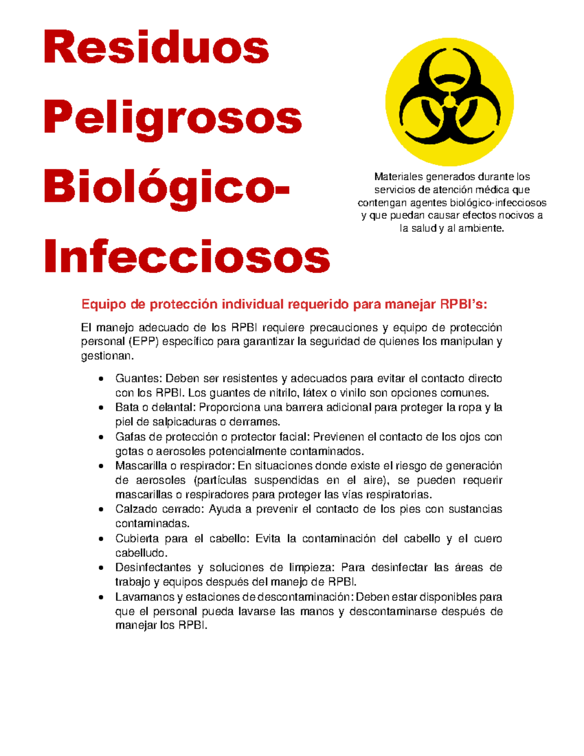 RBBI'S que es resumen - Equipo de protección individual requerido para ...