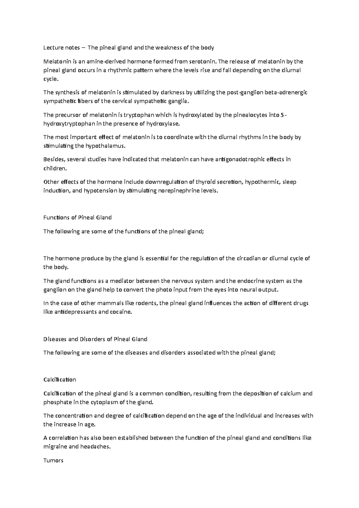 Lecture notes – The pineal gland and the weakness of the body - The ...