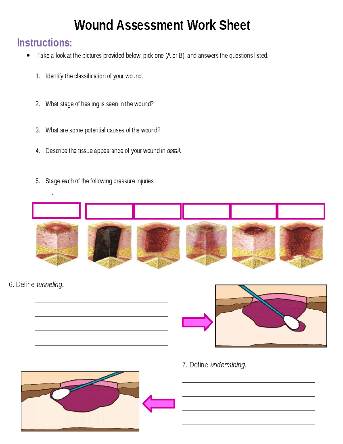 Wound Assessment Work Sheet - Wound Assessment Work Sheet Instructions ...