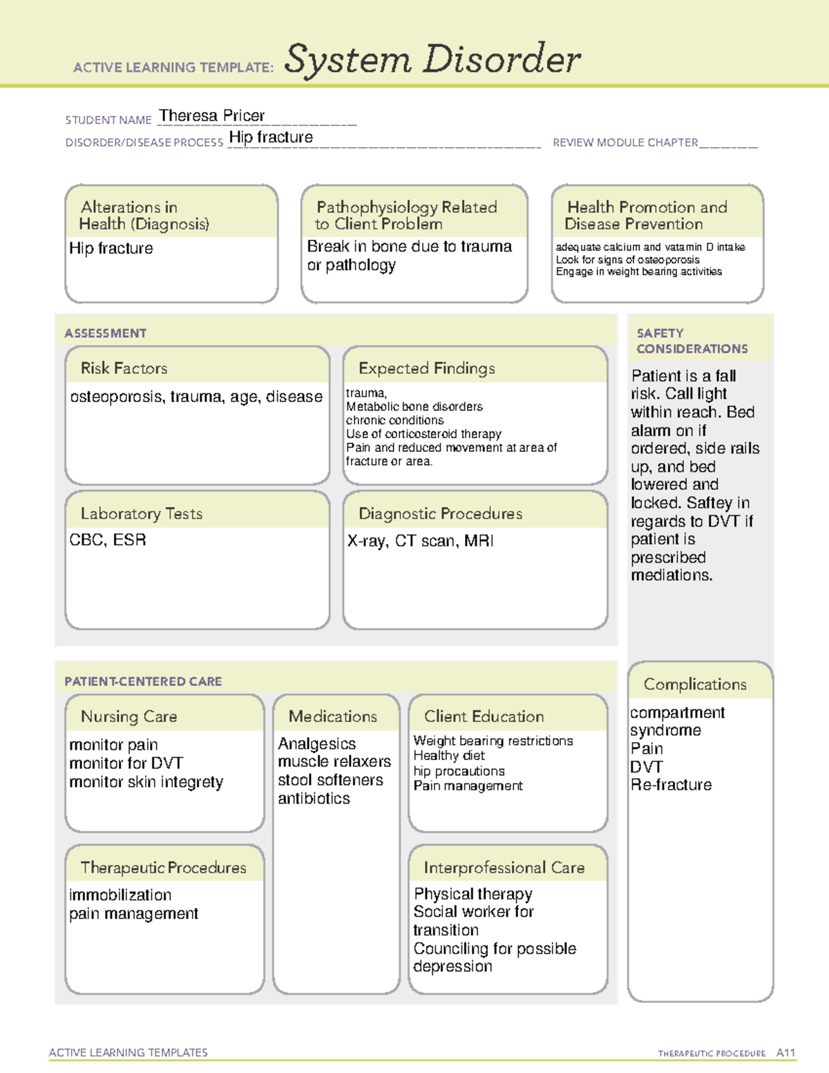 Theresa Pricer system disorder hip fracture - ACTIVE LEARNING TEMPLATES ...