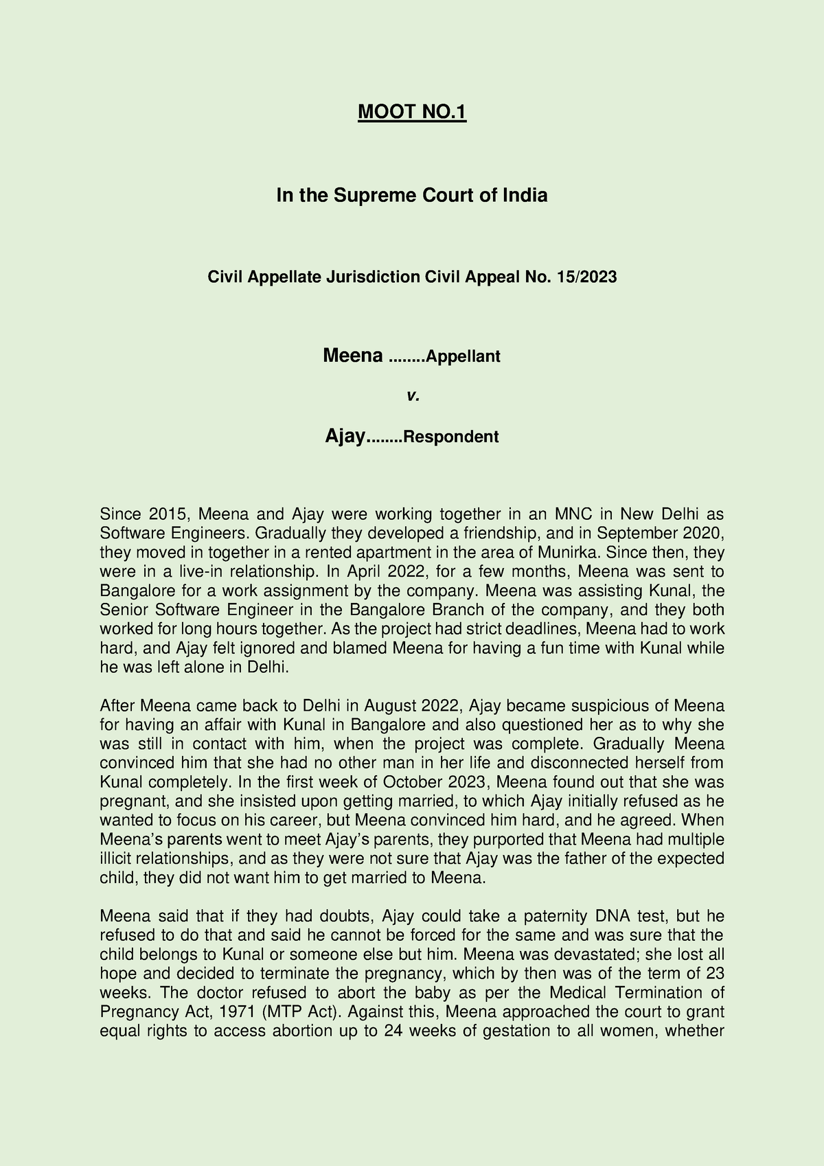 Moot No 1 Proposition - MOOT NO. In The Supreme Court Of India Civil ...