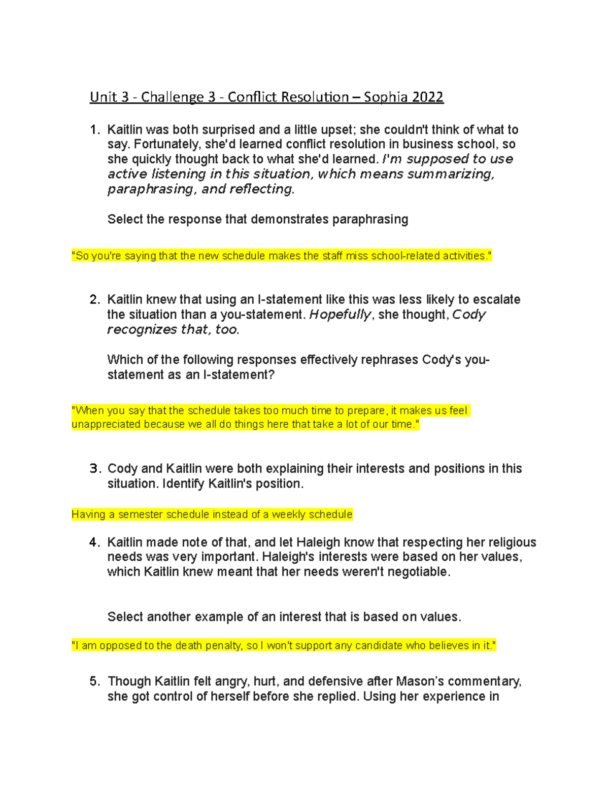 Unit 3 - Challenge 3 - Conflict Resolution – Sophia 2022 - Unit 3 ...